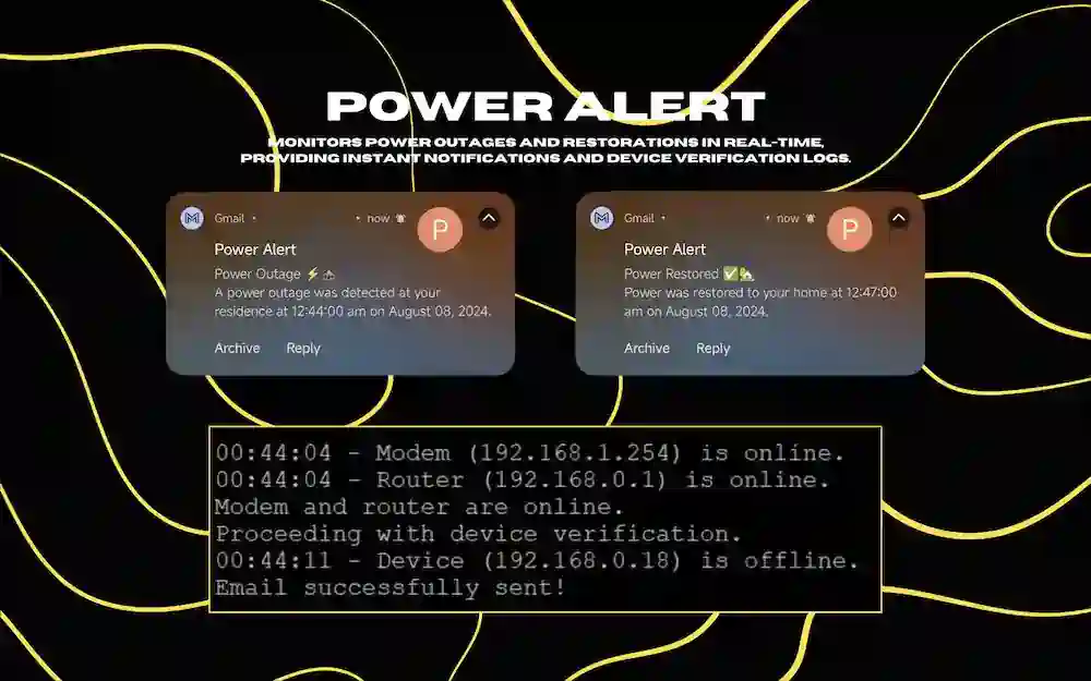 Python script to detect power outages and restorations, sending email alerts for quick power status notifications.